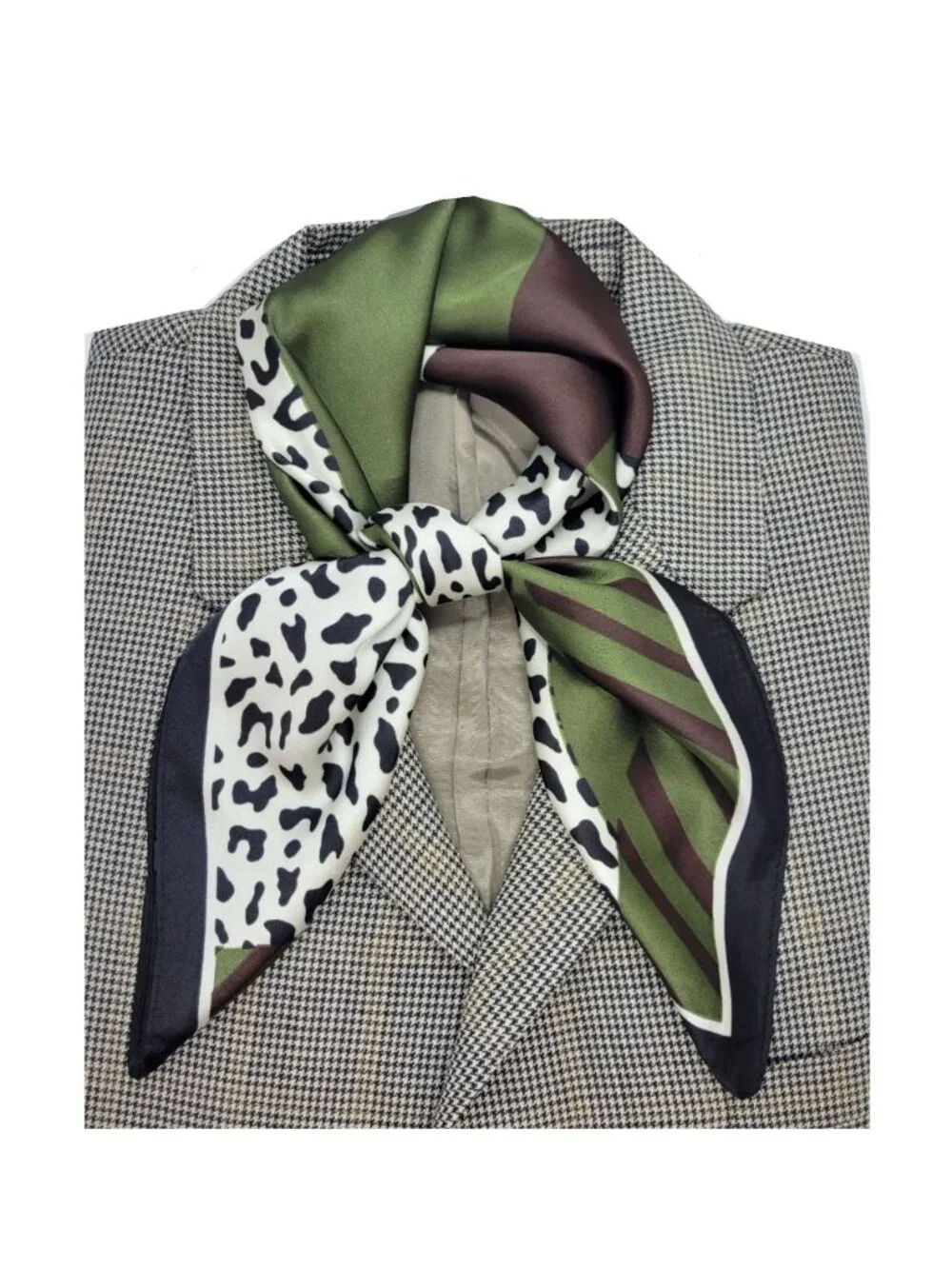 ✨Elegant Bandana Square Silky Scarf BLACK Green Animal Print Versatile Shawl New